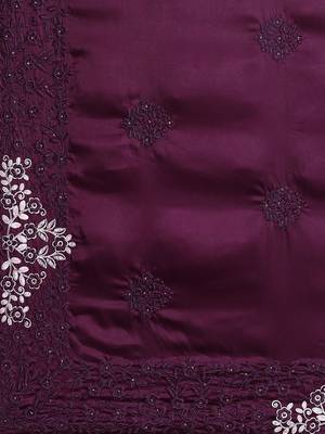 Burgundy embellished embroidered satin saree 5