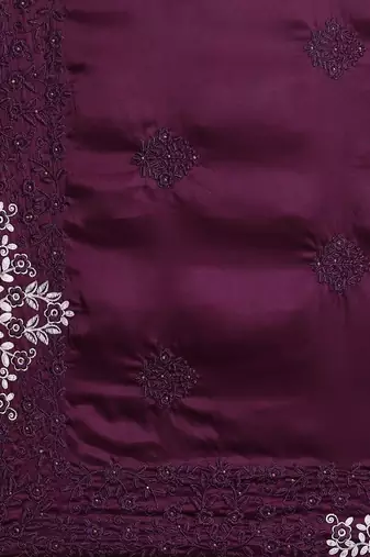 Burgundy embellished embroidered satin saree