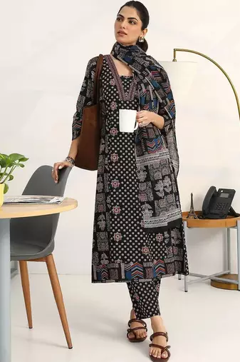women ethnic motifs printed regular kurta with trousers & with dupatta