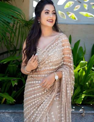 Multicolor embellished sequinned net saree 2