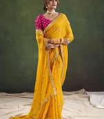 Yellow geometric printed embellished sequinned party wear saree