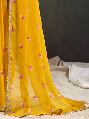 Yellow geometric printed embellished sequinned party wear saree 5