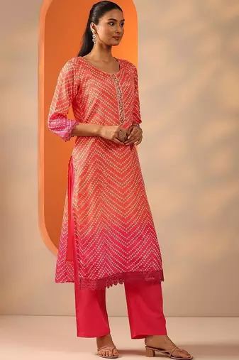 women leheriya printed regular mirror work kurta with palazzos & with dupatta