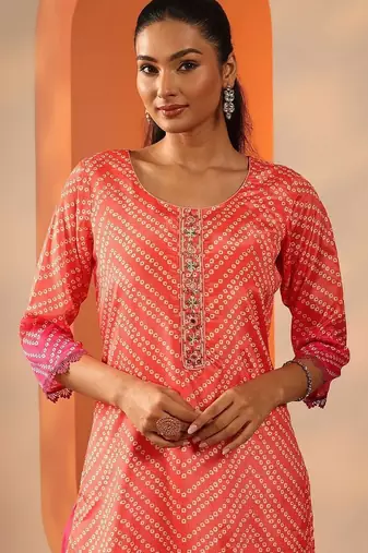 women leheriya printed regular mirror work kurta with palazzos & with dupatta
