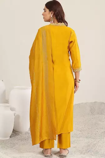 yoke design v-neck straight sequinned kurta with trousers and dupatta