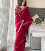 Maroon sequinned embroidered organza saree