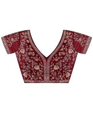 Maroon sequinned embroidered organza saree 5