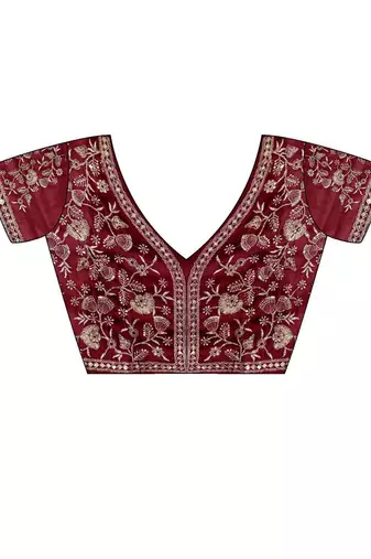 Maroon sequinned embroidered organza saree