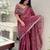 Rust leheriya embroidered striped zari organza saree