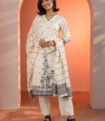 women woven design embroidered kurta with trousers & dupatta