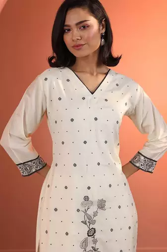 women woven design embroidered kurta with trousers & dupatta