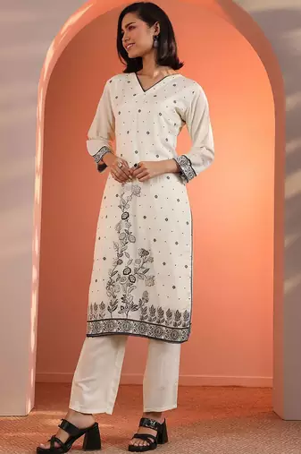 women woven design embroidered kurta with trousers & dupatta