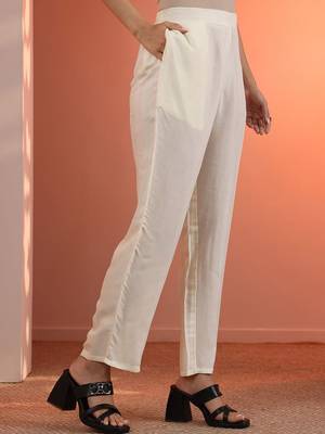 women woven design embroidered kurta with trousers & dupatta 7