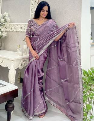 Lavender organza leheriya thread and sequence work saree 1