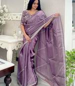 Lavender organza leheriya thread and sequence work saree