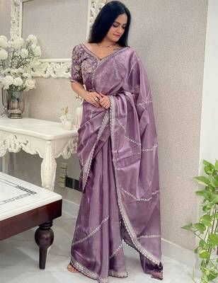 Lavender organza leheriya thread and sequence work saree 2