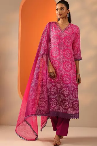 women ethnic motifs printed regular kurta with trousers & with dupatta