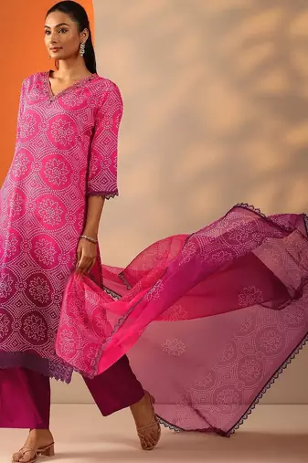 women ethnic motifs printed regular kurta with trousers & with dupatta
