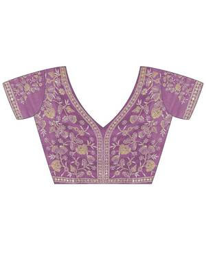 Lavender organza leheriya thread and sequence work saree 5