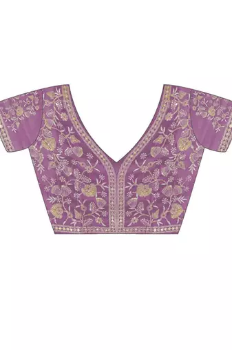 Lavender organza leheriya thread and sequence work saree