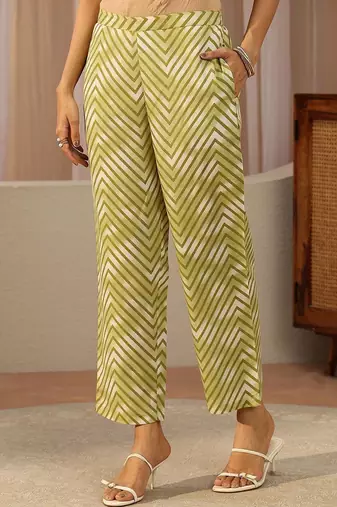green paisley printed cotton straight suit set