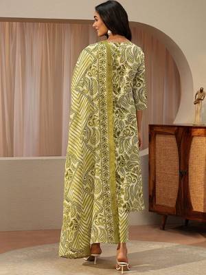 green paisley printed cotton straight suit set 7