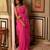 Pink pink & gold toned floral beads & stones organza saree