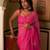 Pink pink & gold toned floral beads & stones organza saree