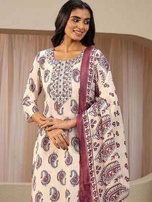 off white paisley printed cotton blend straight suit set 2