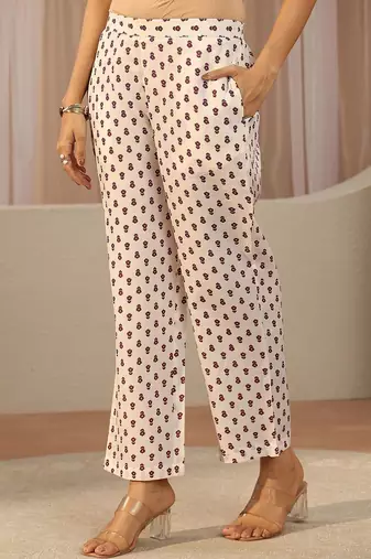 off white paisley printed cotton blend straight suit set