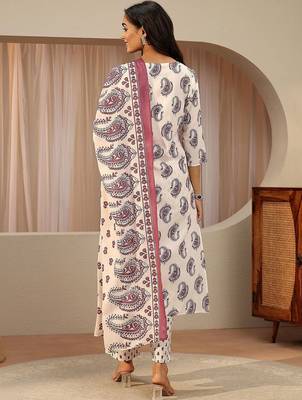 off white paisley printed cotton blend straight suit set 7