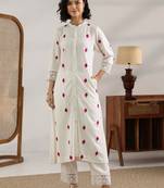 women ethnic motifs embroidered regular thread work kurta with trousers