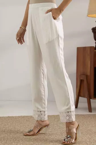 women ethnic motifs embroidered regular thread work kurta with trousers