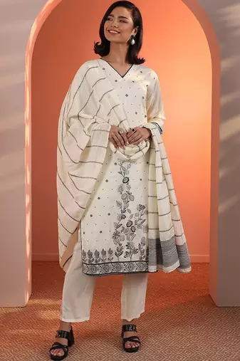 women ethnic motifs printed regular kurta with trousers & with dupatta