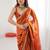 Orange orange satin ethnic embellished festive wear matching blouse sarees