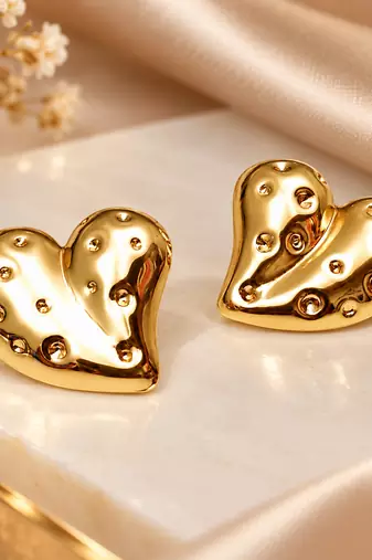 Anti-tarnish, stud back, polished finish, women's jewellery, bold heart design