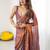 Purple rose gold satin ethnic embellished festive wear matching blouse sarees