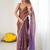 Purple rose gold satin ethnic embellished festive wear matching blouse sarees