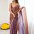 Purple rose gold satin ethnic embellished festive wear matching blouse sarees