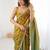 Multicolor olive satin ethnic embellished festive wear matching blouse sarees