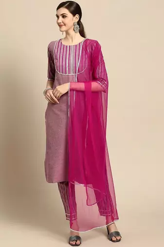 women regular kurta with trousers & with dupatta