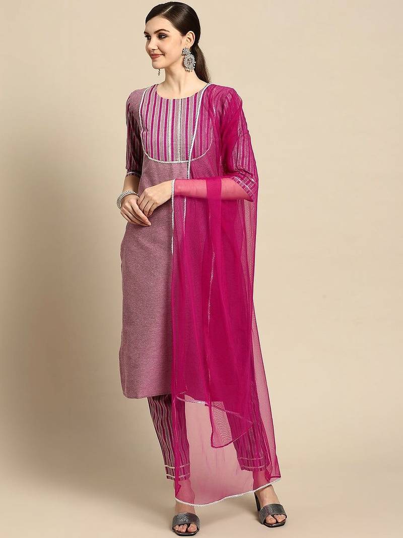 women regular kurta with trousers & with dupatta