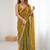 Multicolor olive satin ethnic embellished festive wear matching blouse sarees