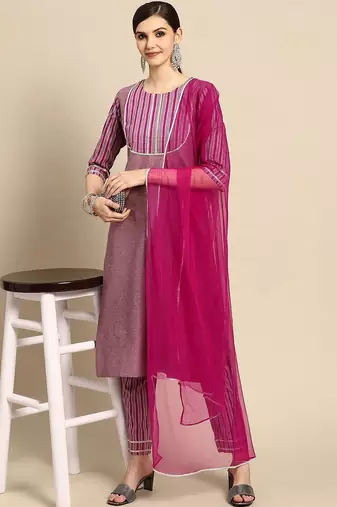 women regular kurta with trousers & with dupatta