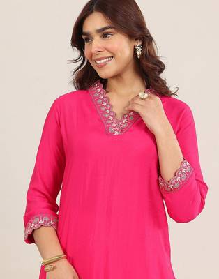yoke design v neck kurta with trousers & dupatta 2