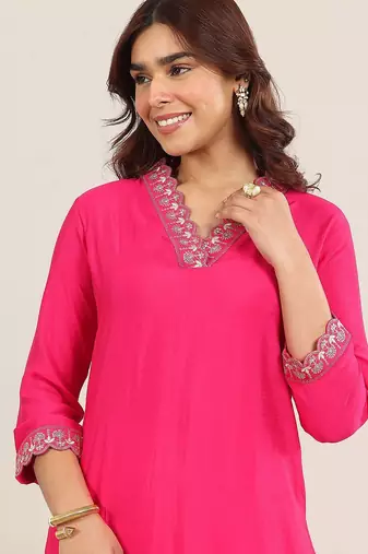 yoke design v neck kurta with trousers & dupatta
