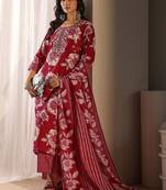 women floral printed regular thread work kurta with trousers & with dupatta