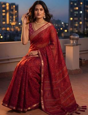 Maroon ethnic motifs saree 1