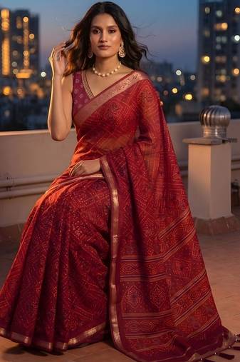 Maroon ethnic motifs saree
