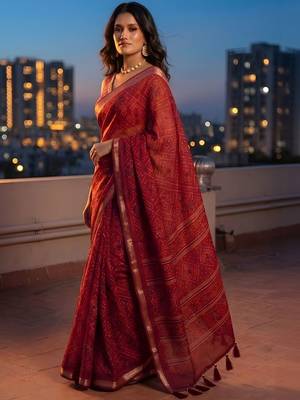 Maroon ethnic motifs saree 4